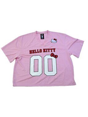 Hello Kitty Sanrio Pink Cropped Shirt Football Jersey Size‎ Medium 7/9 Oversized
